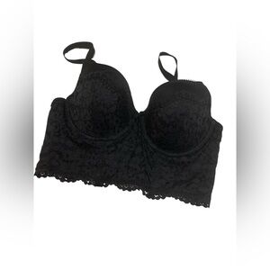 Victoria’s Secret Black Lace Longline Bra Size 38C Underwire Bustier Style